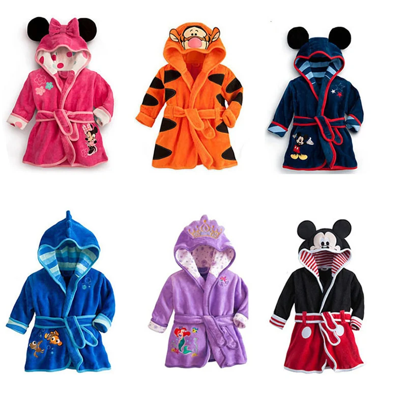 Disney Boys and Girls Nemo Minnie Mickey Belt Cartoon Homewear Nightgown Bathrobe Children Flannel Pajamas