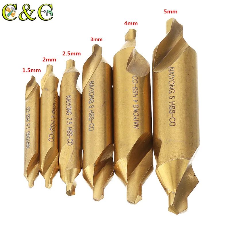 

6pcs/Set HSS M35 Cobalt Center Drill Bit 1.5/2/2.5/3/4/5mm standard 60 Degree Angle Countersink Drill Bit with a double end