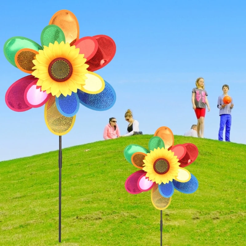 Tanio 87HD cekiny dwuwarstwowy wiatraczek słonecznikowy wiatraczek dekoracja obejścia ogrodu