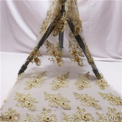 HFX африканская кружевная ткань новейшие 3d цветы блестящая нигерийская сетка Кружева Французский цветок тюль кружевная ткань для вечерние платья GC077 - Цвет: As picture