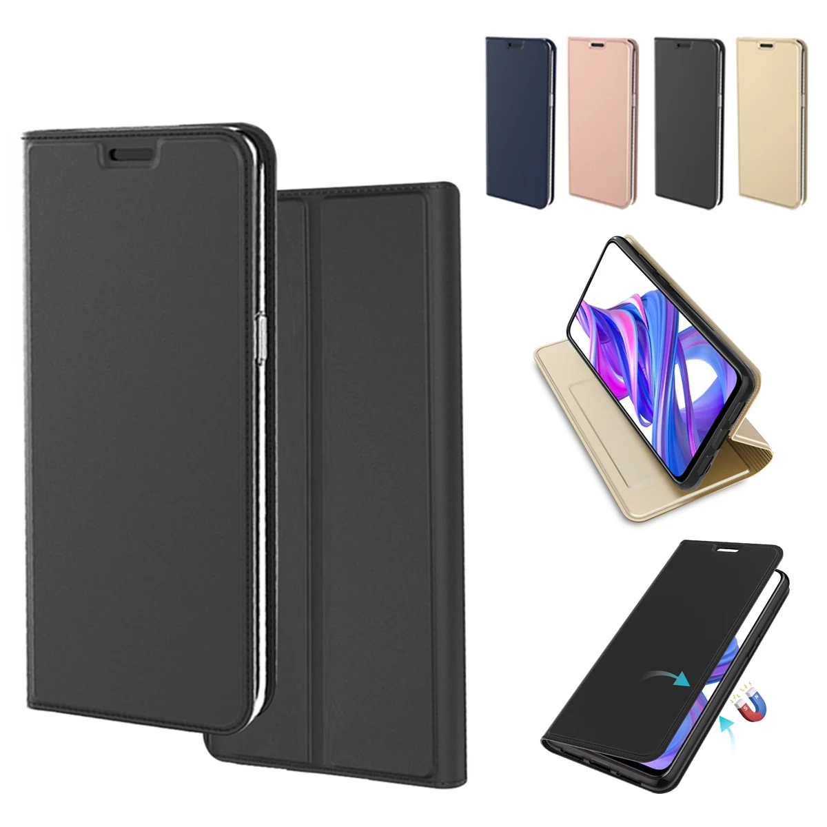 

For Huawei Honor 9x PU Leather Ultra Thin Anti-Scratch Shockproof Flip Protective Case Cover with Card Slot and Stand Function