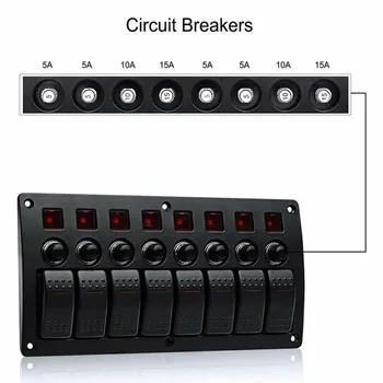 

Breaker Circuit Breaker ABS DC 12-24V 120-260W 8Gang LED Marine Boat Panel