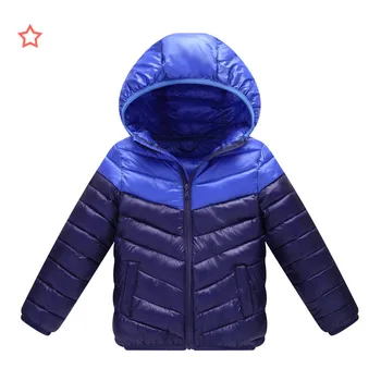 

Children's Winter New Thin Light Down Cotton Jacket Baby Boys Girls Hooded Zipper Patchwork Down Jacket For 3-10 Years