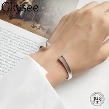 

Ckysee News Frosted 925 Sterling Silver Bangle Jewelry Fashion Triangular prism For Woman Birthday Gift All-Match