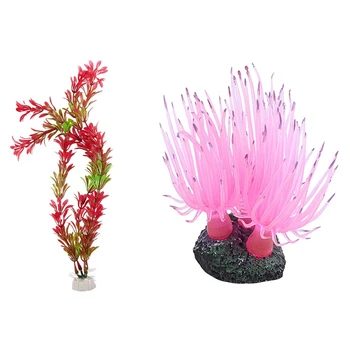 

1 Pcs Simulation Water Plants Aquarium Air Ornament Fish Tank Aquarium & 1 Pcs Simulation Resin Coral Wall