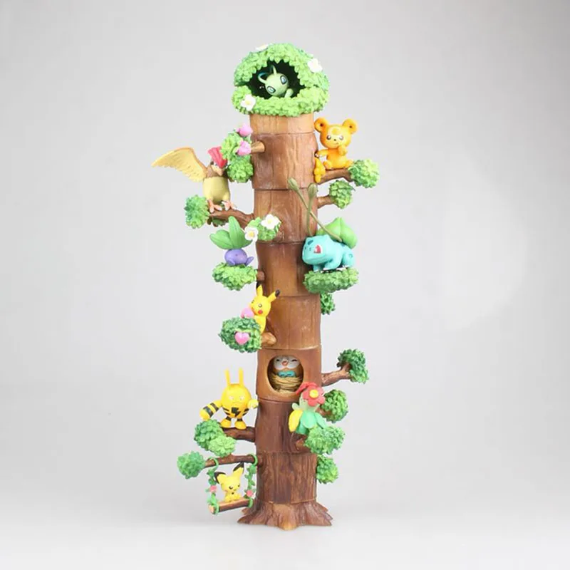 8 шт./компл. Pika Mokurah Celebi Bulbasaur pkm Аниме Фигурка Лес Дерево домик лес фигурка