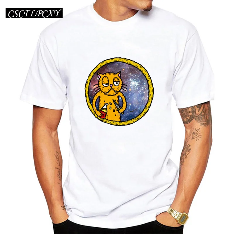 

Newest Men customized t-shirts Spaced Wasted design Galaxy Cat printed male tops hipster short sleeve funny casual tee