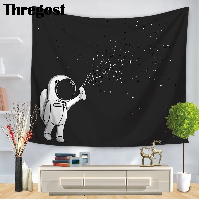 

Thregost Space Print Tapestry Wall Hanging Hippie Beach Throw Rug Moon Travel Bohemian Home Art Black White Tapestries Decor