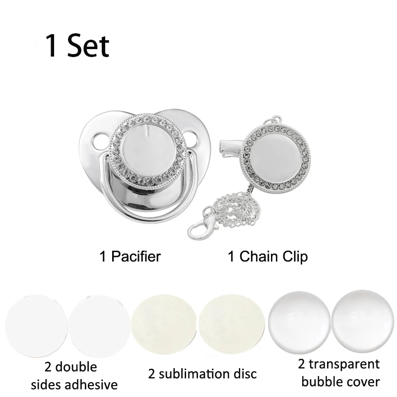 Blank Personalized Baby Pacifier with Chain Clips Covers Luxury Bling Zircon Silicone Dummy Nipple Teether Newborn Gift 5Set/lot 3