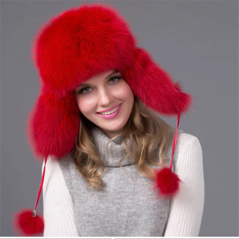 red Шапка из натурального меха, Для женщин женские сапоги с мехом и Шапки из натурального меха енота, русская меховая шапка Grueso Caliente Orejas Moda Bomberdero меховая шапка - Цвет: red