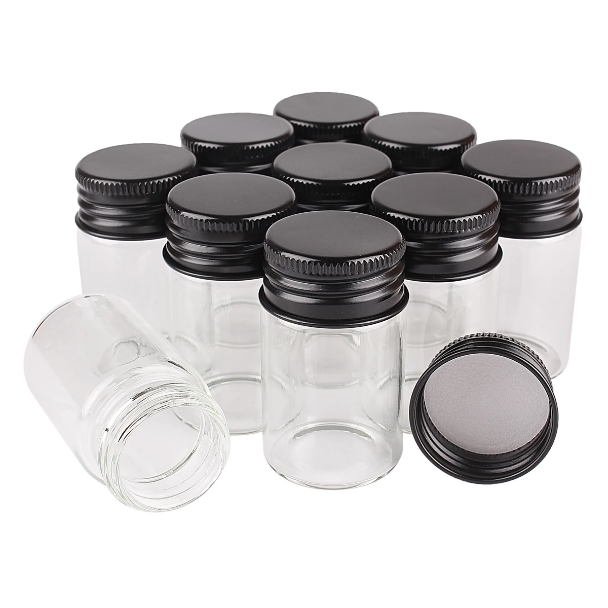 

24pcs 20ml Small Glass Bottles with Black Aluminum Caps 30*50mm Glass Jars Vials Transparent Glass Containers Perfume Bottles