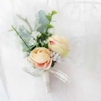 

Artificial Gradient Peony Fake Berries Wedding Vintage Boutonniere Wrist Corsage