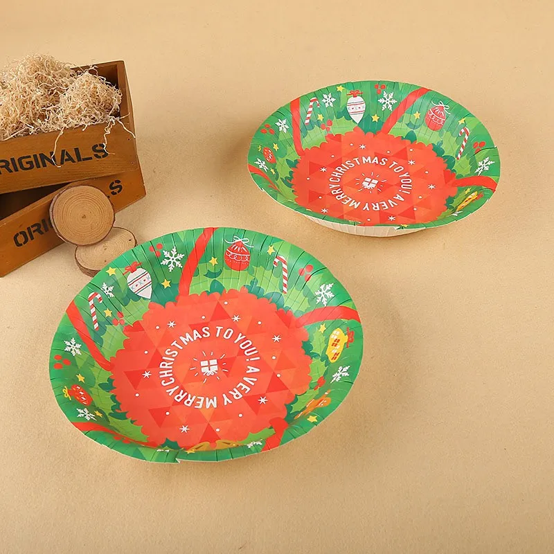 Non-toxic Christmas Bronzing Disc Disposable Cake Holiday Party Round Shaped Paper Plate Paper Bowl