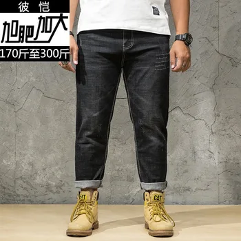 

Autumn Big Size Pants Male Plus Fat Plus Jeans Male Straight Cylinder Loose Fat Man Pants Elastic Force Fat Trousers