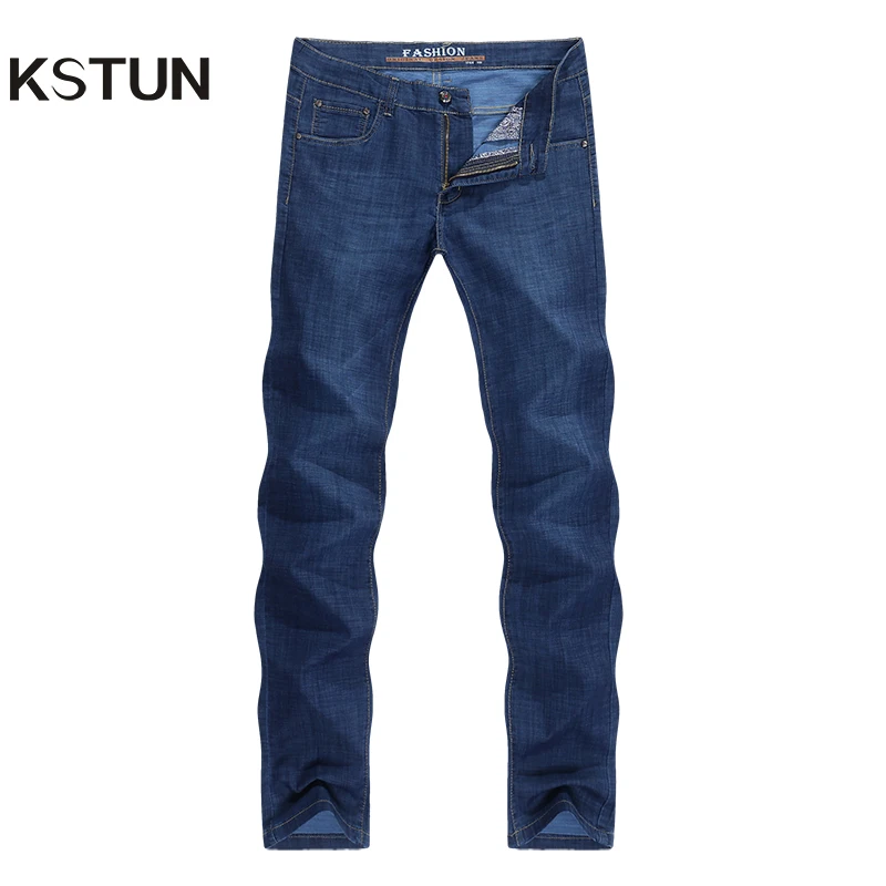KSTUN Jeans for Men Famous Brand Dark Blue Summer Stretch Business Casual Male Straight Classic Trousers High Quality Big Size KSTUN Jeans for Men Famous Brand Dark Blue Summer Stretch Business Casual Male Straight Classic Trousers High Quality Big Size