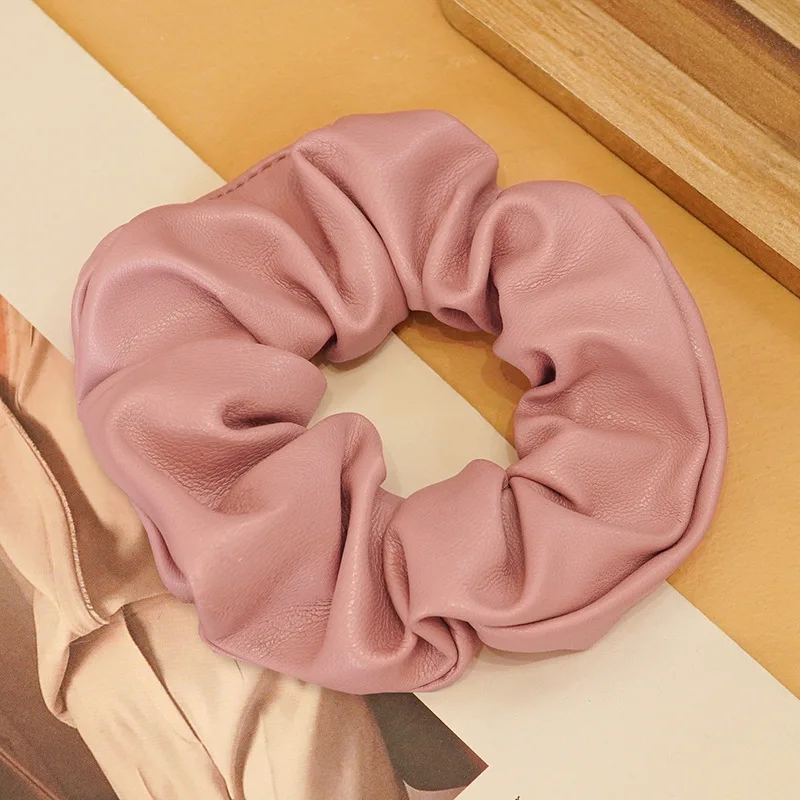 hair clips for women Vintage Solid Color PU Leather Scrunchie Elastic Hair Bands for Women Large Ponytail Holder Hair Rope Headwear Hair Accessories hair ties for women