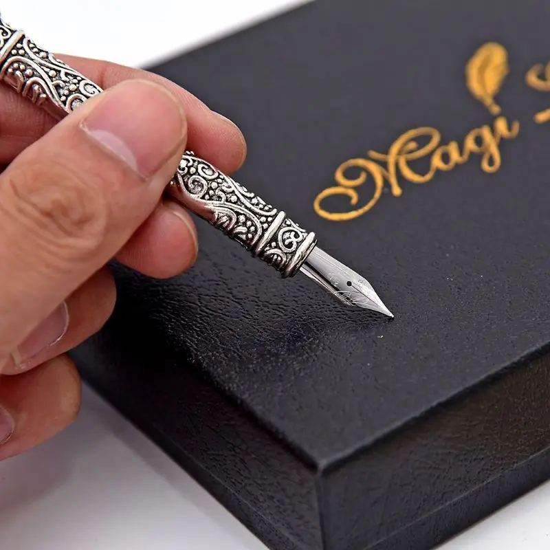 

Vintage Handmade Peacock Feather Quill Dip Fountain Pen + Writing Ink 3 Nibs Kit Set with Gift Box L41E