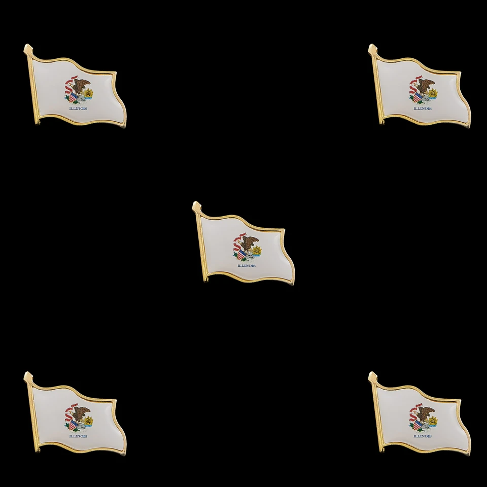 

5PCS American State Illinois Gold Plated State Flag Pin Hat Tie Tack Badge Pins Brooch