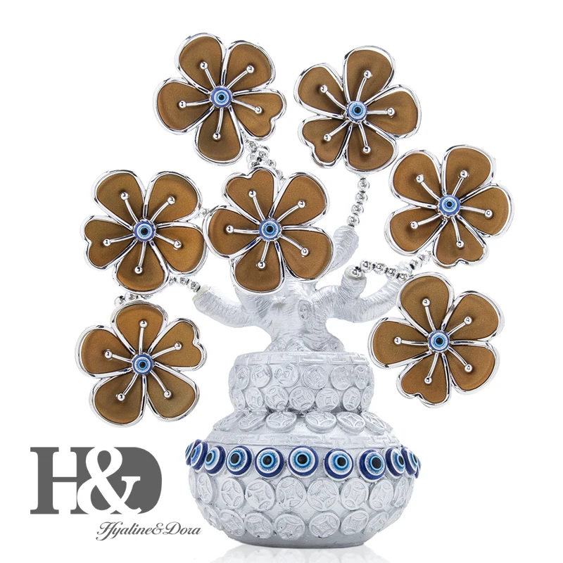 H& D Fengshui голубое сглаза дерево для защиты денег богатство достижения удачу Рождественский подарок домашний Декор Орнамент демонстрационная смола - Цвет: Wealth Bag Flower