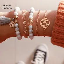 Tocona 4 шт./компл. чешского бисера браслеты с кисточкой для Для женщин полые карта Прозрачный кристаллический камень море ювелирное изделие в форме черепахи аксессуары C09109