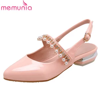 

MEMUNIA 2020 new arrive women pumps pointed toe buckle bead spring summer single shoes comfortable low heel casual shoes woman