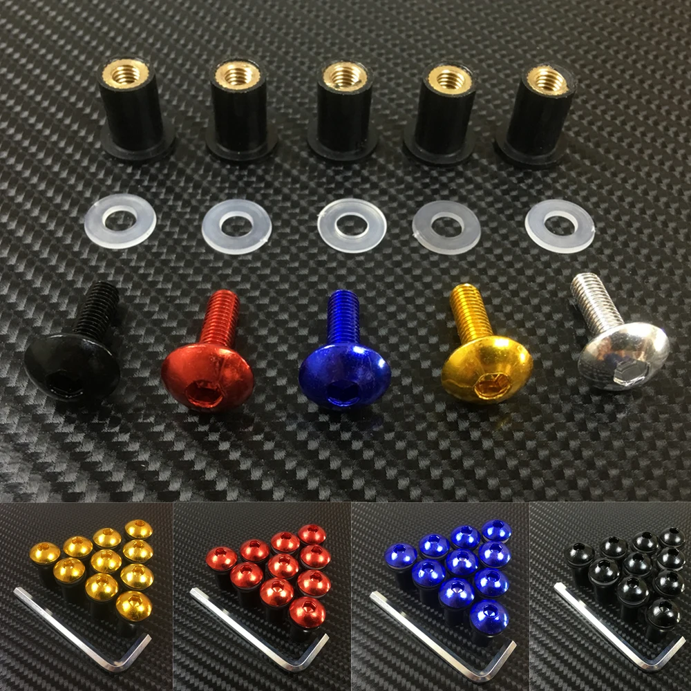 Aluminum Motorcycle M5 x 16mm CNC Windscreen Windshield Screw Bolts Nuts Fastener Kit 10Pcs Motorbike Mounting
