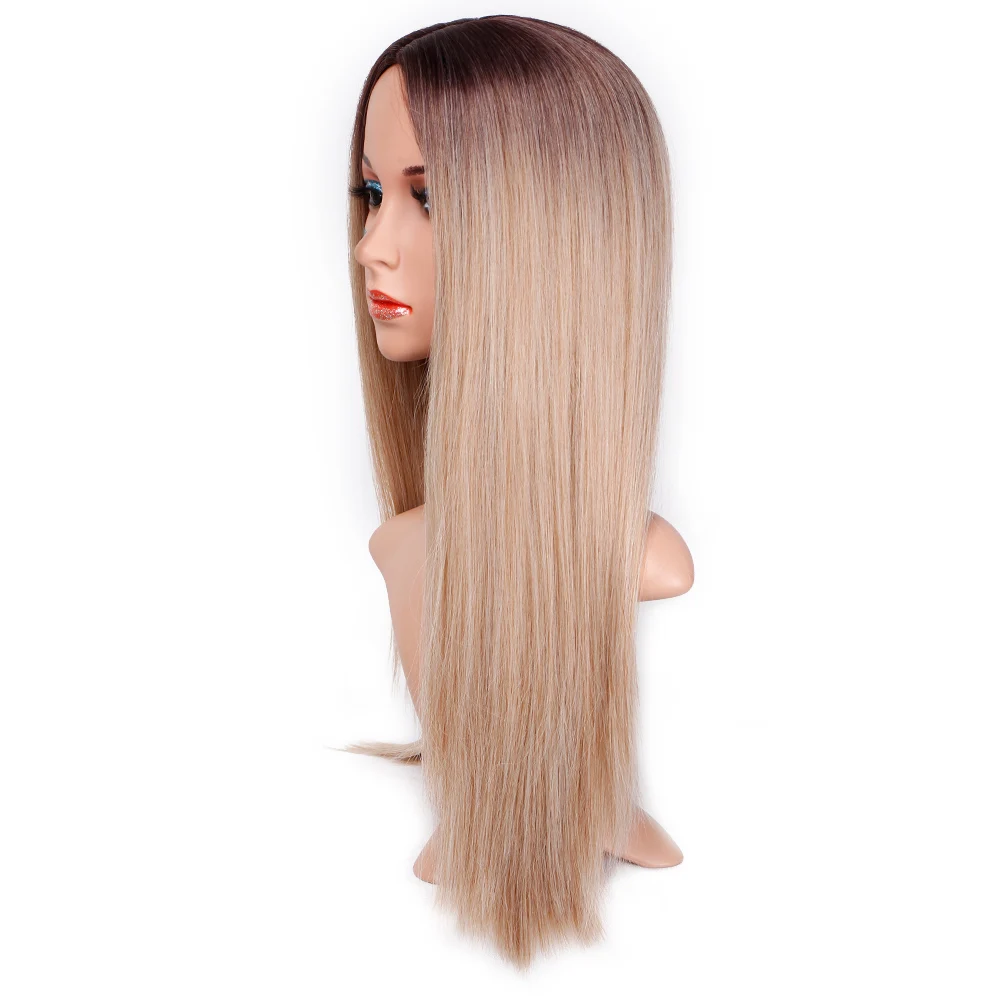Штампованный славный 26 дюймов прямой синтетический длинный парик Омбре блонд парик для женщин средняя часть природы парики термостойкие волосы