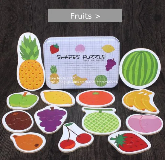 MG149-04-Fruits Деревянные игрушки для детей детские деревянные пазлы с железной коробкой насекомое ферма животные Монтессори игрушки для девочек мальчиков MG149 - Цвет: MG149-04-Fruits
