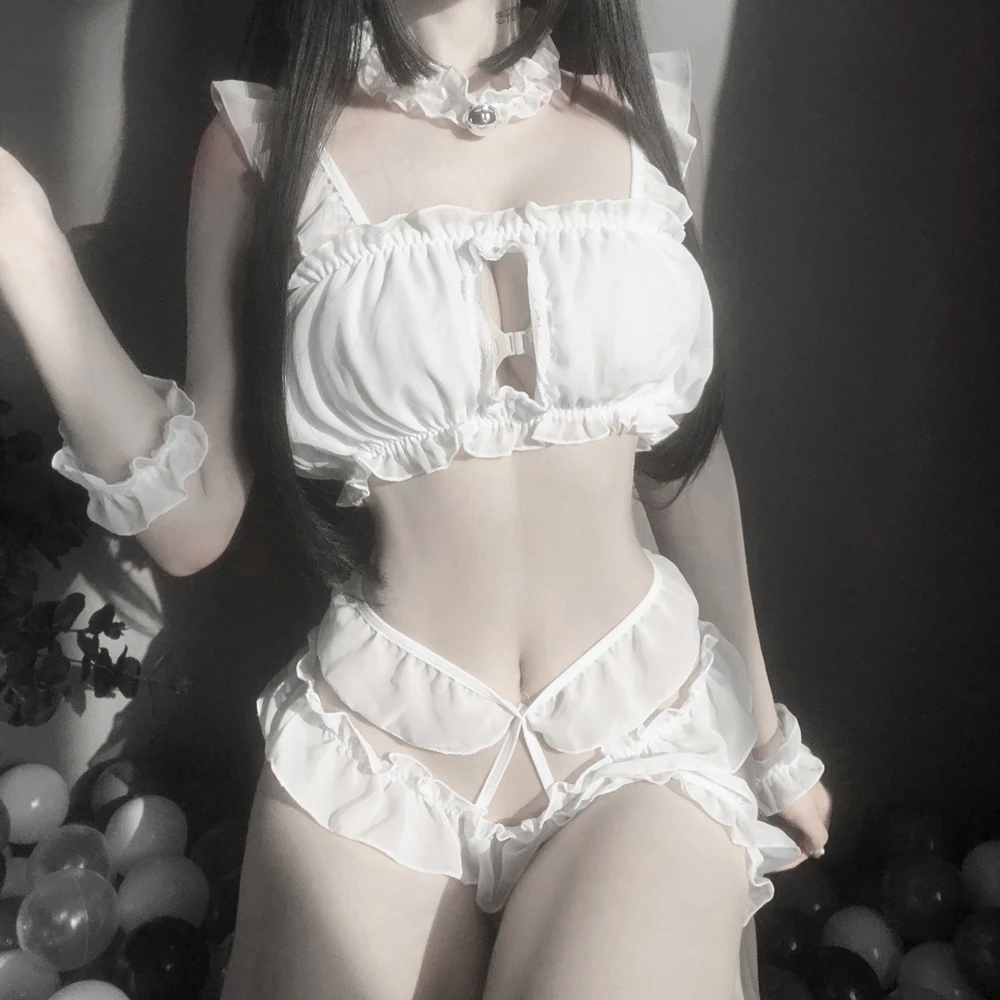 Sexy Lingerie for Women Cat Girl Lolita Costumes Erotic Set Ruffles Lace Kawaii Babydoll Soft Girl Cosplay Outfits Exotic Set