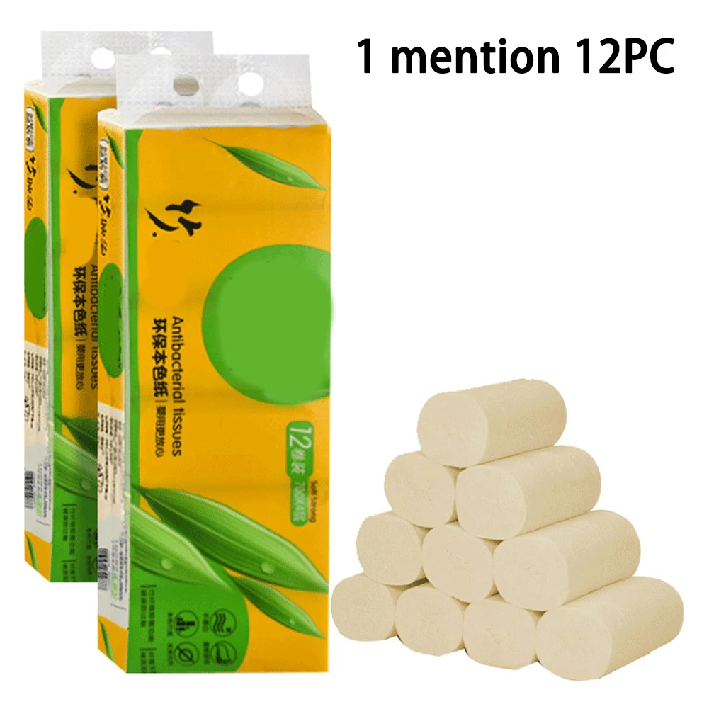

12 Rolls Coreless Roll Paper Bamboo Pulp Paper Towel Toilet Paper 4-layer Thick Household Tissues Paper for Bathtoom Kitchen