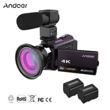 Andoer 4K 1080P 48MP WiFi цифровая видеокамера регистратор с 2 перезаряжаемыми батареями подарок на Рождество и год