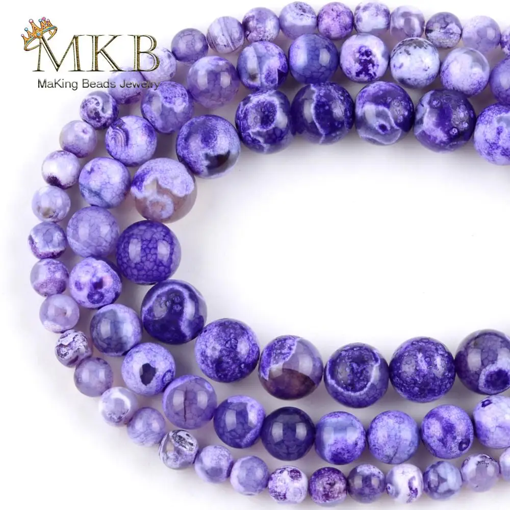

Natural Stone Purple White Fire Agates Round Spacer Beads For Jewelry Making 6-10mm DIY Bracelets Necklace Loose Jewellery 15"