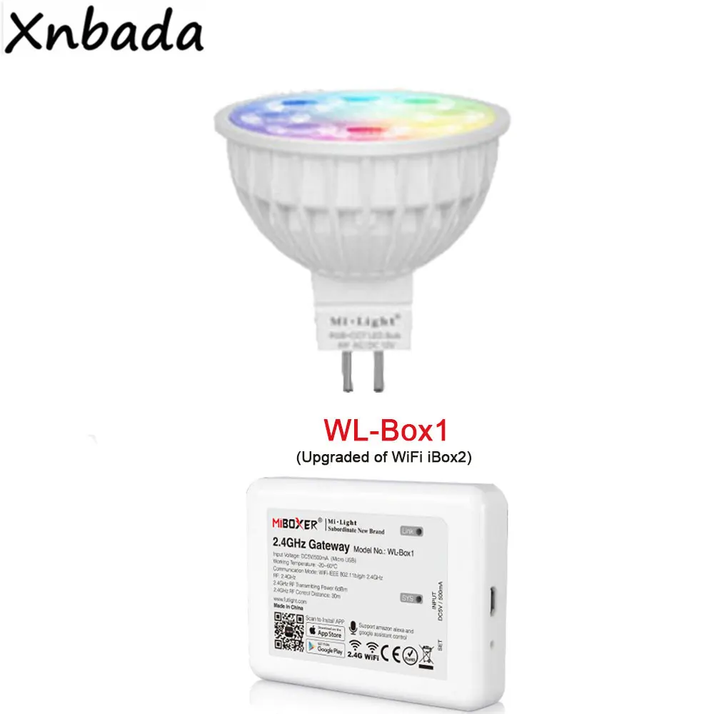 MR16 4 Вт Milight RGB+ CCT Светодиодная лампа прожектор AC/DC 12 В 2,4 г WL-Box1 светодиодный контроллер B4/T4 RGB+ CCT сенсорная панель дистанционного управления