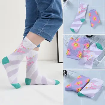 

3 Pair/SET Socks Women Fashion Purple Flowers Series Striped Letters Plaid Women Cotton Socks Needles Knitting Skateboard Socks