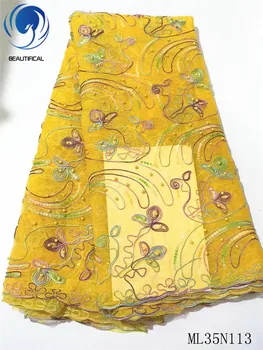 

Beautifical african lace fabrics 2019 New arrival embroidery beads net lace nigerian tulle lace fabric for women ML35N113