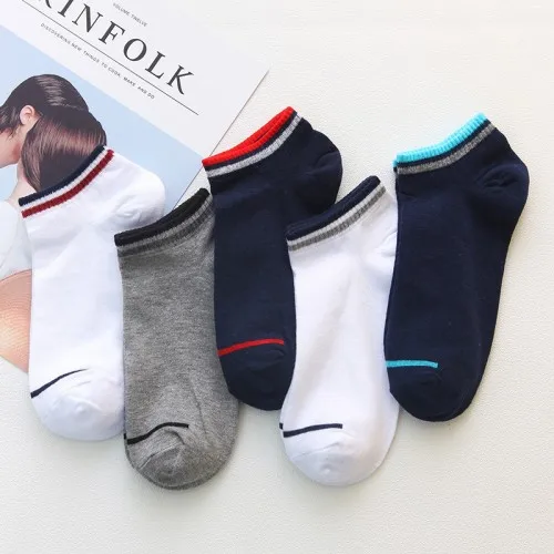 5Pairs/lot=10pieces Summer Mens Cotton Socks Sports Solid Color Shallow Mouth Casual Male Cotton Socks - Color: luokoushuanggangC