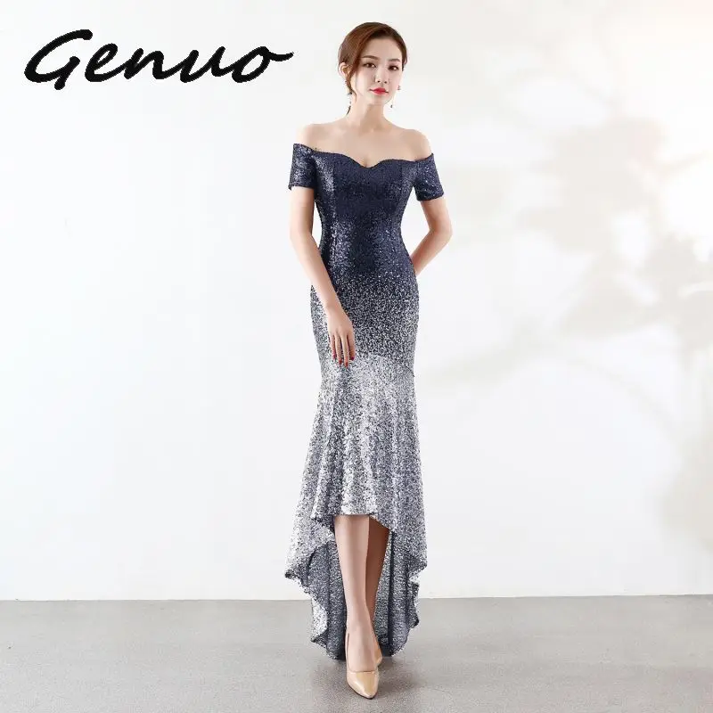Genuo, новинка, Vestidos De Baile, сексуальные платья для вечеринок,, вырез лодочкой, подлинный, с блестками, ассиметричное, на заказ, Вечерние платья Русалка