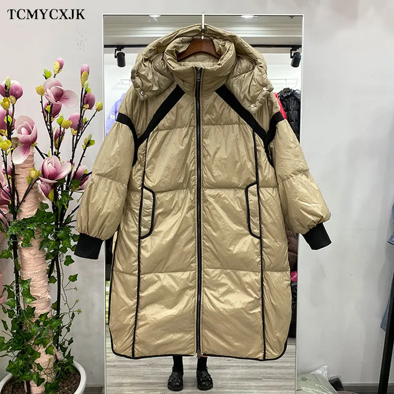

2020 Winter Down Coat Women Parker Jackets Mid-length Korean Version Loose And Thin Thick Warm Hooded Large Stitching Outerwear
