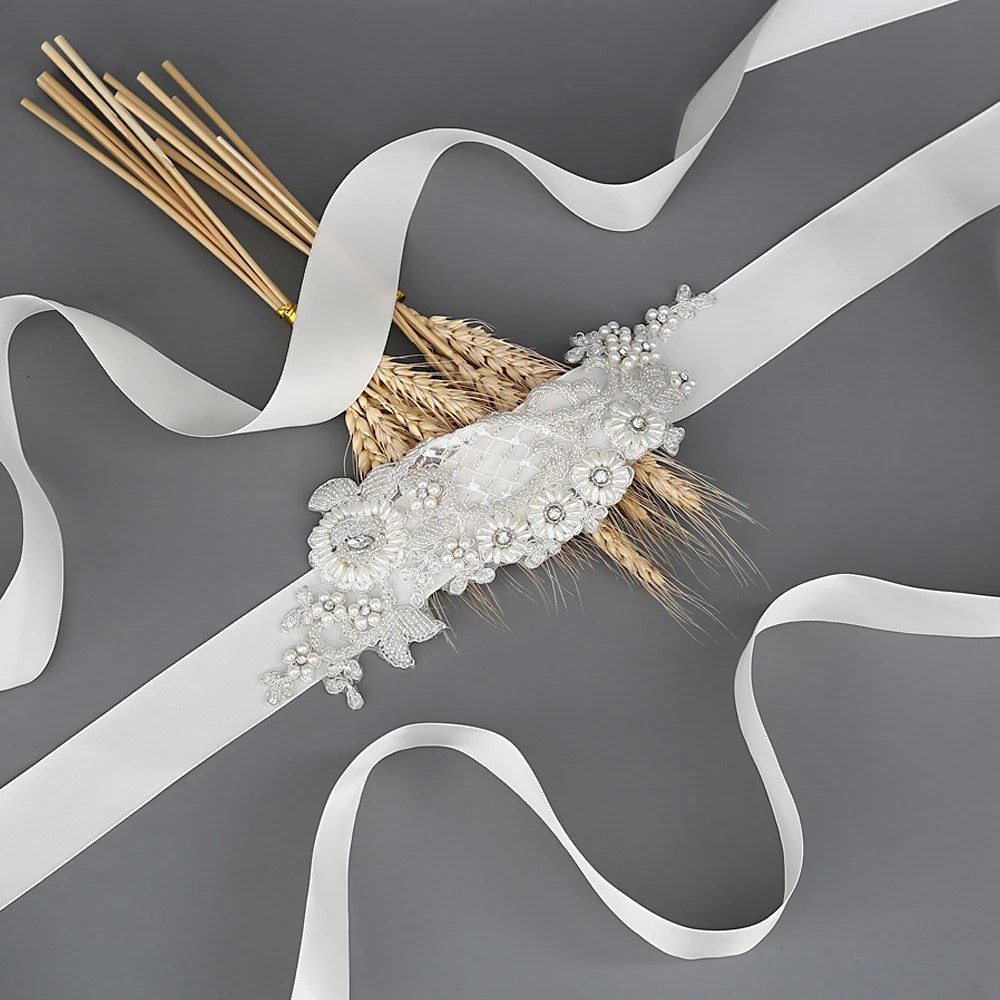 

TOPQUEEN S91 Luxury champagne sash pearl flower bridal belt Beaed wedding belt Bridal Accessories Bridal Applique Female Belt