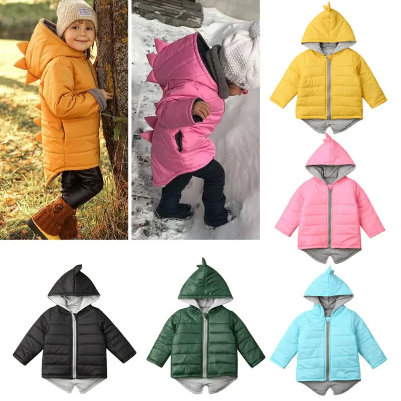 Парка для маленьких мальчиков и девочек от 1 до 7 лет легкая Детская куртка пуховое пальто с капюшоном зимняя детская куртка Верхняя одежда для малышей с объемным динозавром на весну и осень