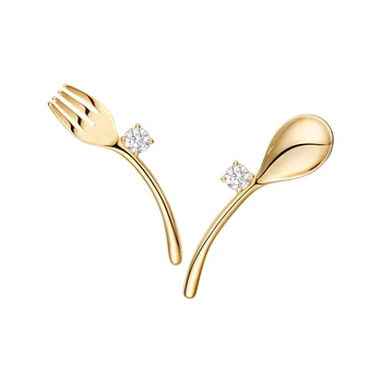 

SLJELY Fashion 925 Sterling Silver Gold Color Personality Tableware Stud Earrings Pave Cubic Zirconia Women Fine Jewelry Gift