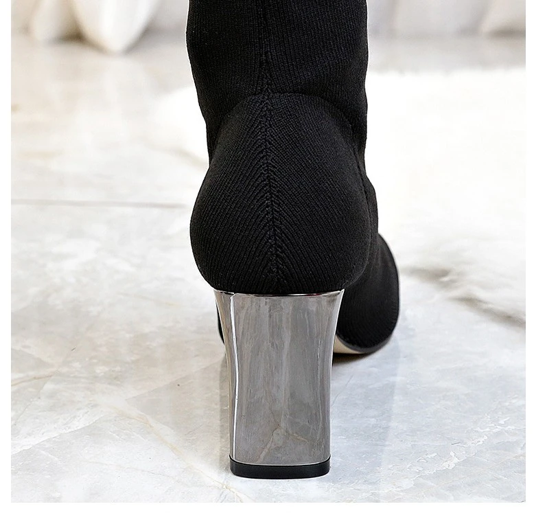 JIANBUDAN/женские пикантные сапоги-носки на высоком каблуке осенне-зимние модные вязаные растягивающиеся сапоги женские черные ботильоны 34-43