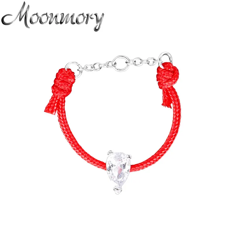 

Moonmory 925 Sterling Silver Crystal Water Drop Red Thread Ring For Girls CZ Stone Jewelry Dating Valentine's Day Christmas Gift