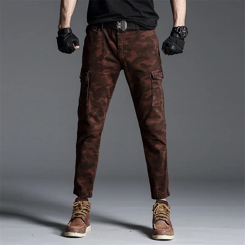 Camo Joggers мужские брюки-карго военные черные/камуфляжные брюки из чистого хлопка мужские брюки карго с карманами повседневные брюки - Цвет: Красный