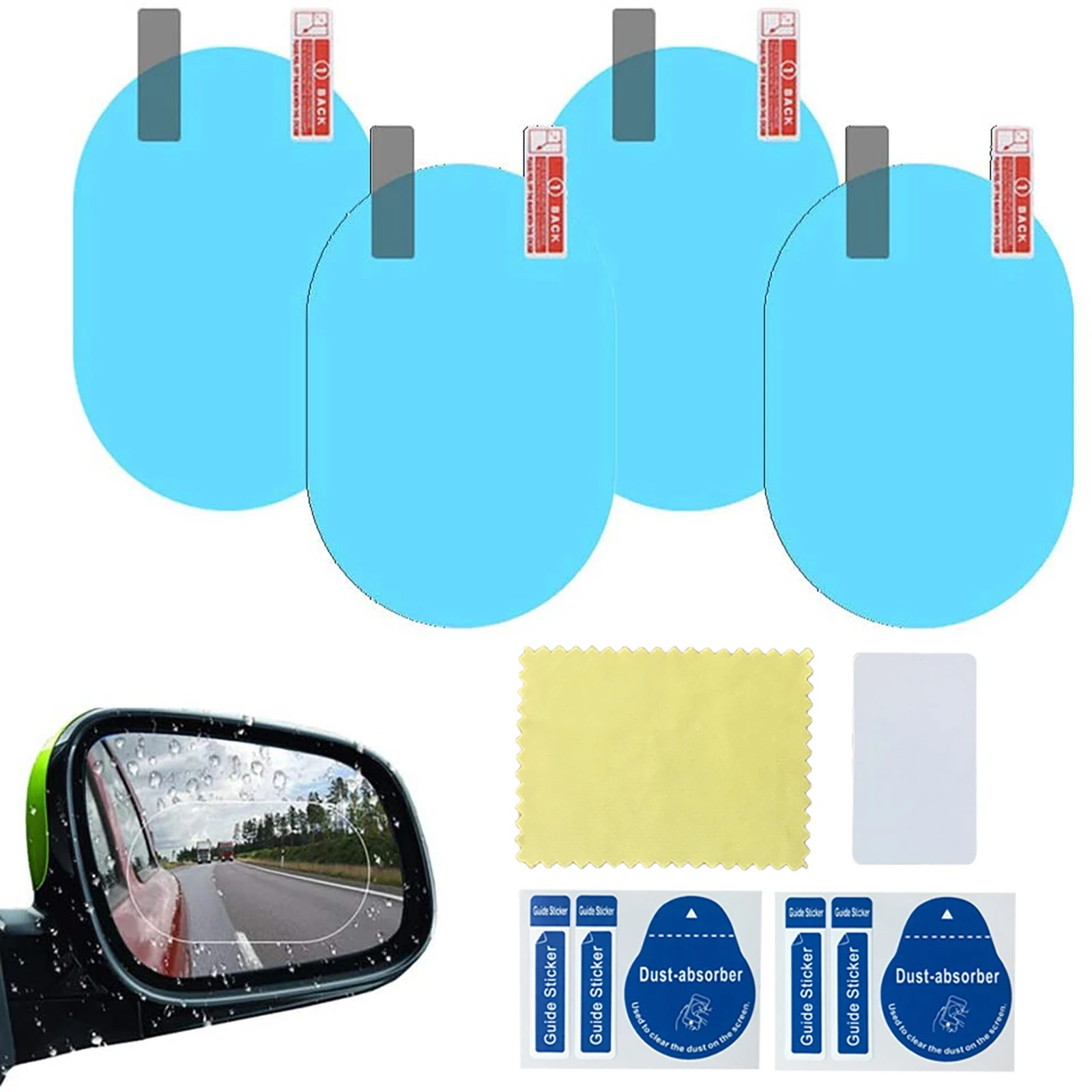 4pc Car Rearview Mirror Waterproof Anti-Fog Rain Resistant Film Side Window Film 