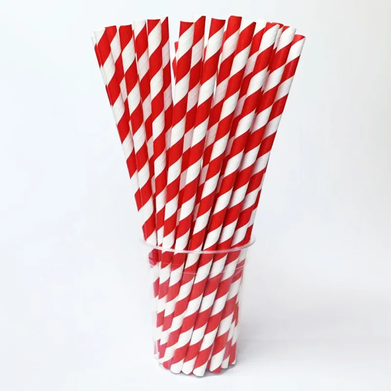 25PCS Mixed Color Striped Paper Disposable Straws For DIY Party Birthday Christmas Tableware Supplies