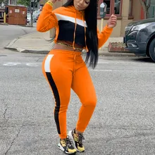 Новинка, женские спортивные комплекты, пэчворк, длинный рукав, с капюшоном, блузка, толстовка, длинные штаны, спортивный костюм,, для покупок, женский