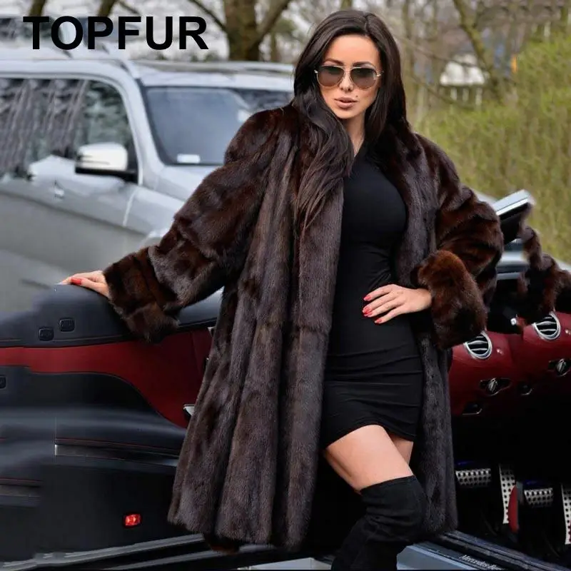 TOPFUR, распродажа, модные шубы из натурального меха енота с манжетами, женские длинные шубы из цельной кожи, зимние шубы из меха норки