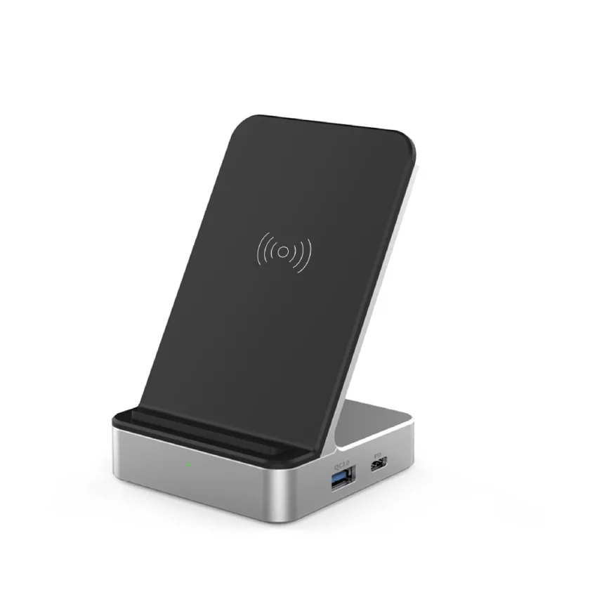 

QI Desktop Vertical Type Wireless Charger Vertical Type Three-in-One Type-C Port PD + q c 3.0 Flash Charge Manufacturers Direct