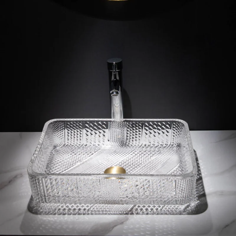 

Popular Rectangle Clear Glass Bathroom Vanity Sink Glass Top Sink Crystal Glass Wash hand basins